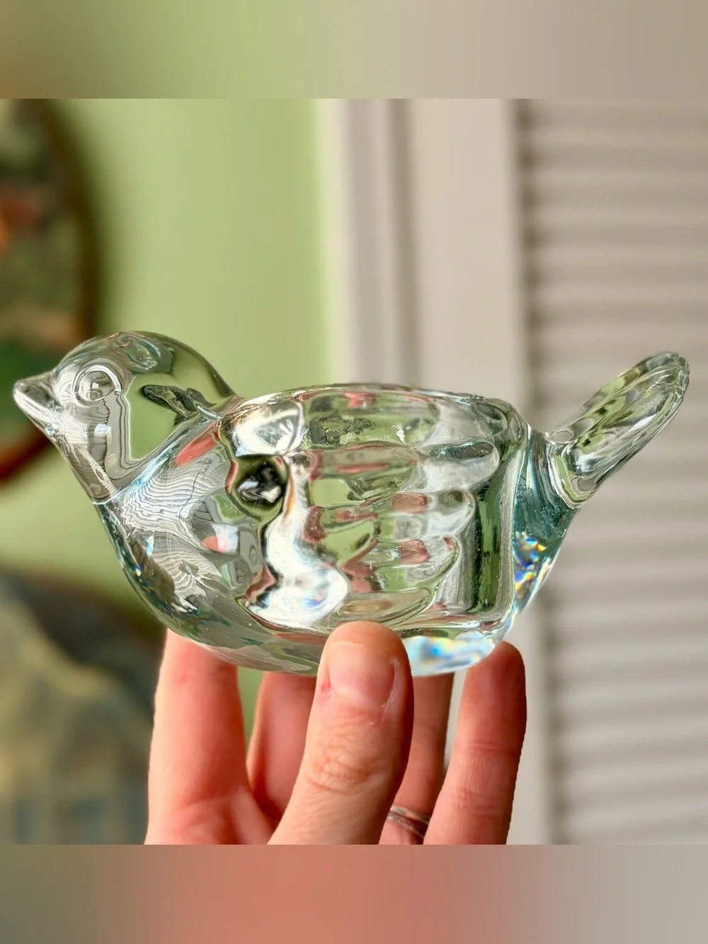 Clear Glass Bird Figurine Tealight Candle Holder